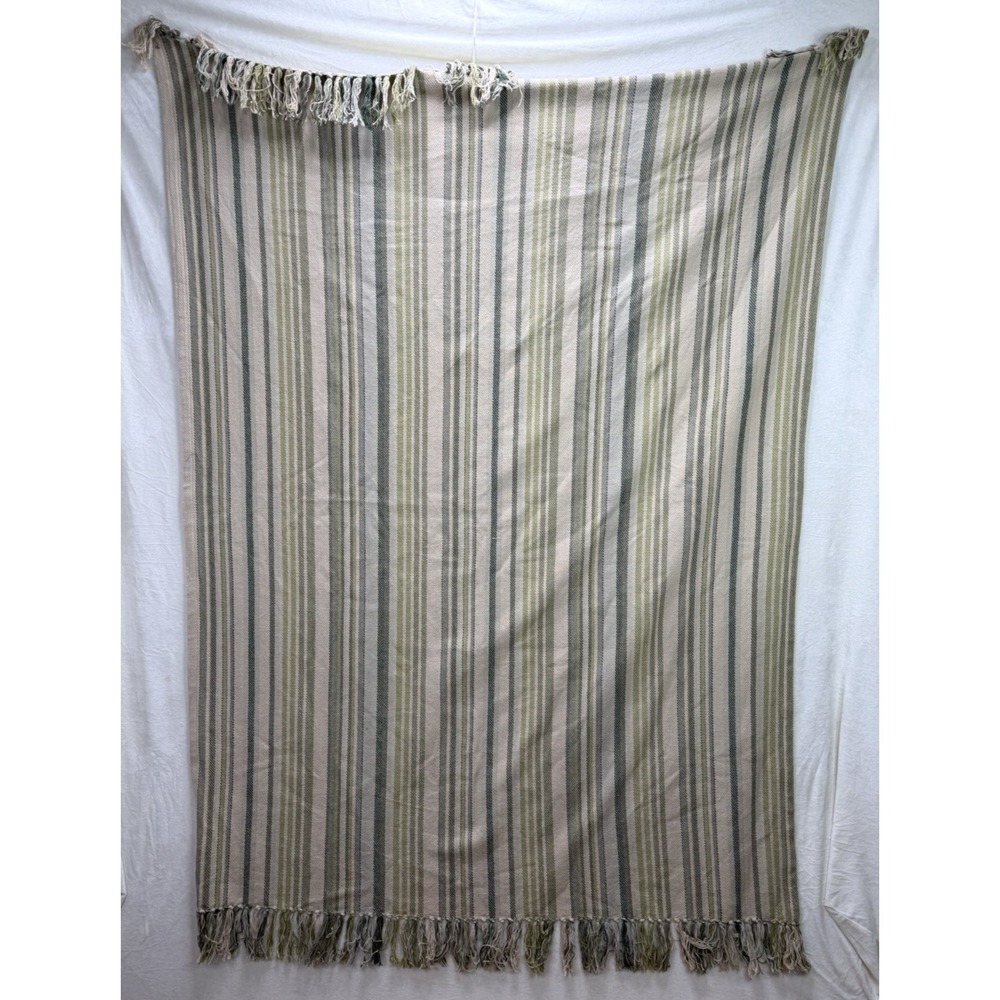 Anne Selke Pine Cone Hill Oslo Stripe Green Cream Throw Blanket 60x78